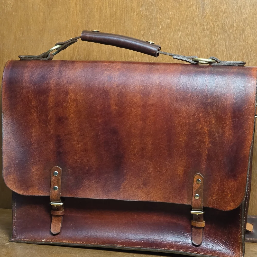 VINTAGE ENGLISH THICK LEATHER BRIEFCASE ATTACH PORTFOLIO LONDON